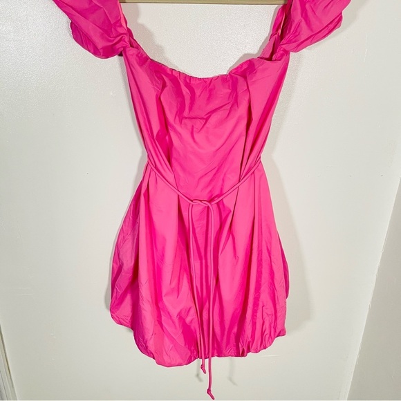 NEW STAUD Ash Bubble Hem Belted Mini Dress Pink - Picture 9 of 10